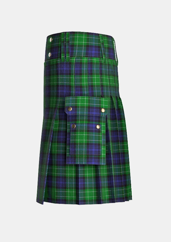 Utility_Abercrombie_tartan_241_kilt_left_image_with_pleated_design_and_adjustable_buckles_for_men