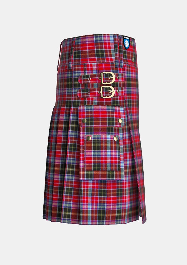 Utility_Aberdeen_tartan_1801_kilt_right_image_with_pleated_design_and_adjustable_buckles_for_men
