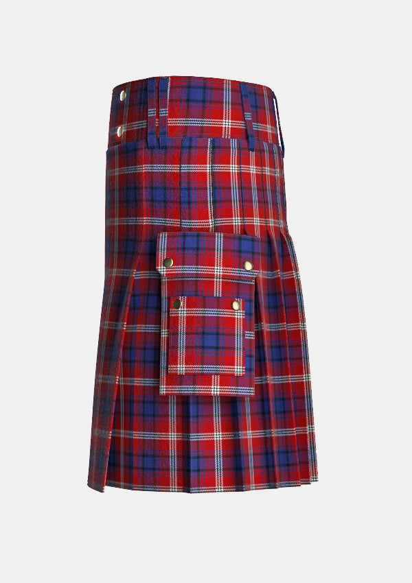 Utility_Ainslie_Tartan_2187_kilt_left_image_with_pleated_design_and_adjustable_buckles_for_men