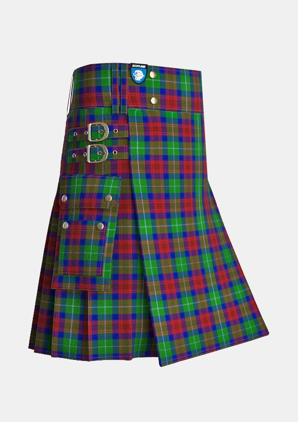 Utility_Akins_Clan_Tartan_2426_kilt_side_image_with_pleated_design_and_adjustable_buckles_for_men