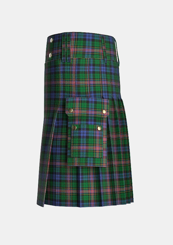Utility_Allison_tartan_303_kilt_left_image_with_pleated_design_and_adjustable_buckles_for_men