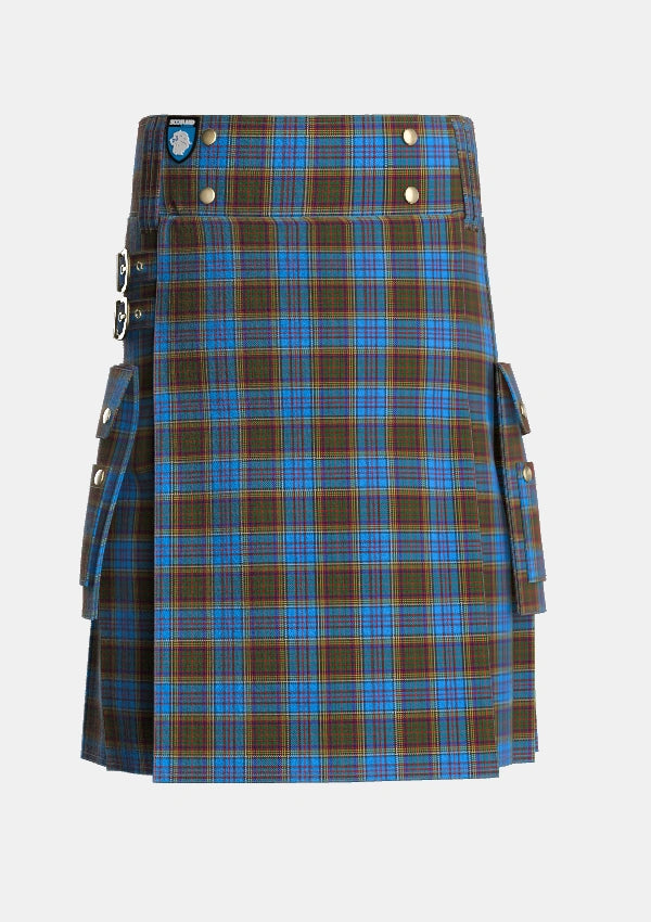 Utility_Anderson_Coulson_Bonner_2_Tartan_1350_kilt_front_image_with_pleated_design_and_adjustable_buckles_for_men