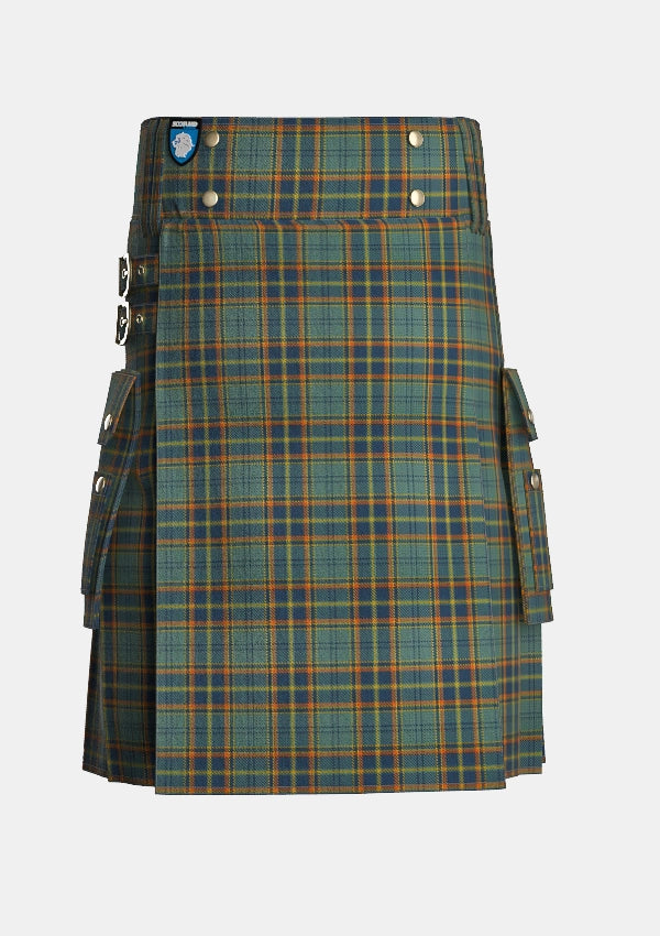 Utility_Antrim_County_Tartan_2282_kilt_front_image_with_pleated_design_and_adjustable_buckles_for_men