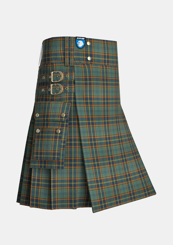 Utility_Antrim_County_Tartan_2282_kilt_side_image_with_pleated_design_and_adjustable_buckles_for_men