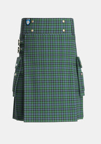 Utility_Arbuthnott_Tartan_204_kilt_front_image_with_pleated_design_and_adjustable_buckles_for_men