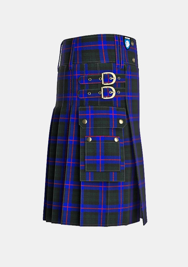 Utility_Armstrong_Scottish_Tartan_kilt_right_image_with_pleated_design_and_adjustable_buckles_for_men