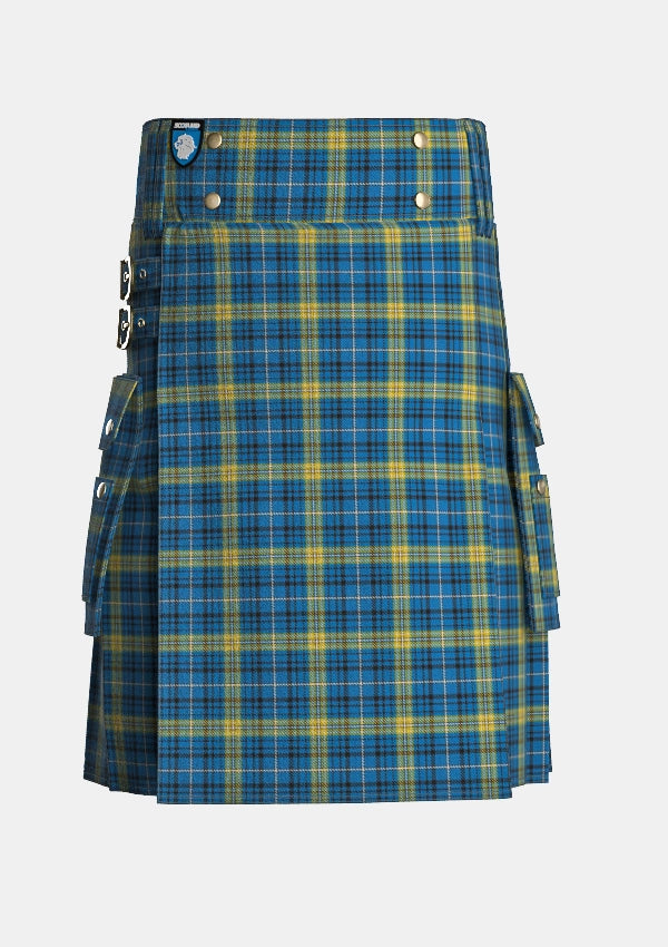 Utility_Avalon_Carroll_House_Tartan_6362_kilt_front_image_with_pleated_design_and_adjustable_buckles_for_men