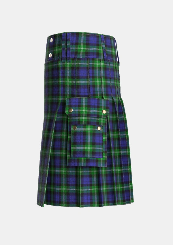 Utility_Baillie_of_Polkemmet_Tartan_206_kilt_left_image_with_pleated_design_and_adjustable_buckles_for_men