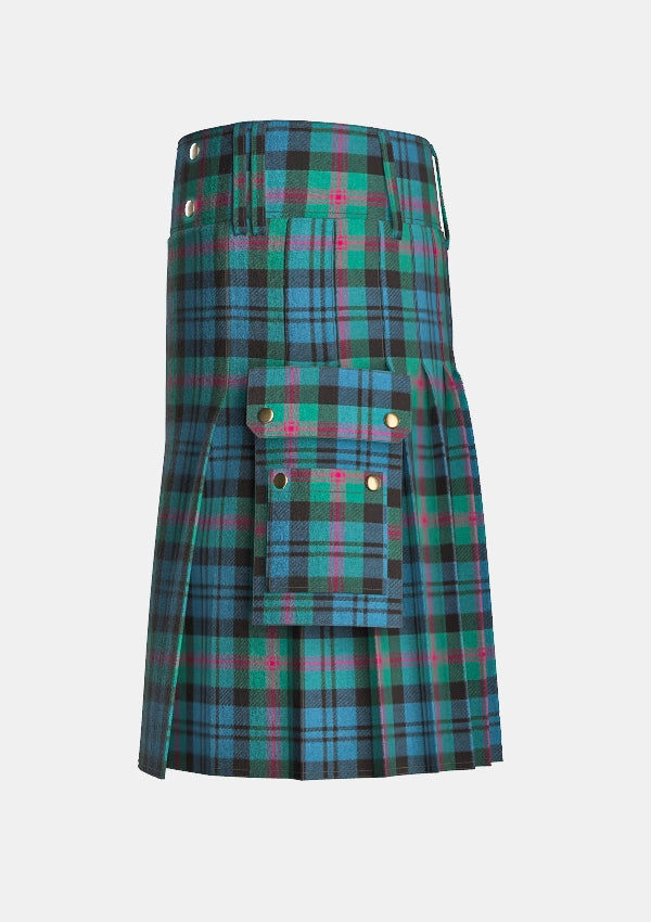 Utility_Baird_Ancient_Tartan_kilt_left_image_with_pleated_design_and_adjustable_buckles_for_men