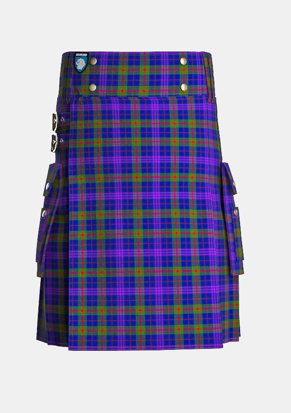 Utility_Barrett,_William_Stewart_Tartan_13843_kilt_front_image_with_pleated_design_and_adjustable_buckles_for_men