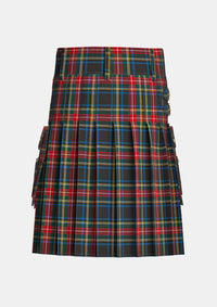 Utility_Black_Stewart_tartan_kilt_back_image_with_pleated_design_and_adjustable_buckles_for_men