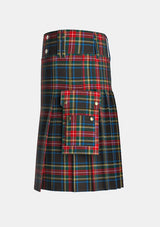 Utility_Black_Stewart_tartan_kilt_left_image_with_pleated_design_and_adjustable_buckles_for_men