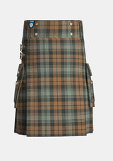 Utility_Black_Watch_Weathered_Tartan_kilt_front_image_with_pleated_design_and_adjustable_buckles_for_men