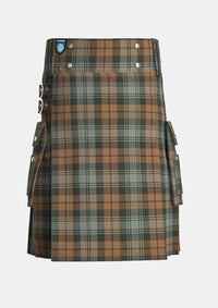 Utility_Black_Watch_Weathered_Tartan_kilt_front_image_with_pleated_design_and_adjustable_buckles_for_men