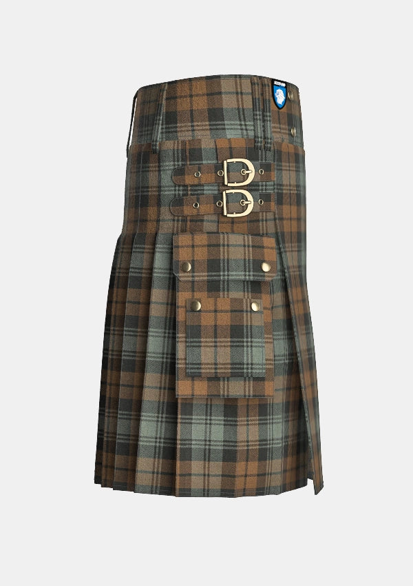 Utility_Black_Watch_Weathered_Tartan_kilt_right_image_with_pleated_design_and_adjustable_buckles_for_men