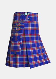 Utility_Blue_Rust_Tartan_kilt_side_image_with_pleated_design_and_adjustable_buckles_for_men