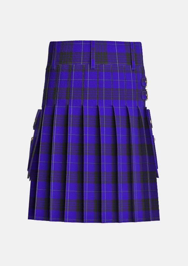 Utility_Blue_Spirit_tartan_7001_kilt_back_image_with_pleated_design_and_adjustable_buckles_for_men