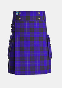 Utility_Blue_Spirit_tartan_7001_kilt_front_image_with_pleated_design_and_adjustable_buckles_for_men