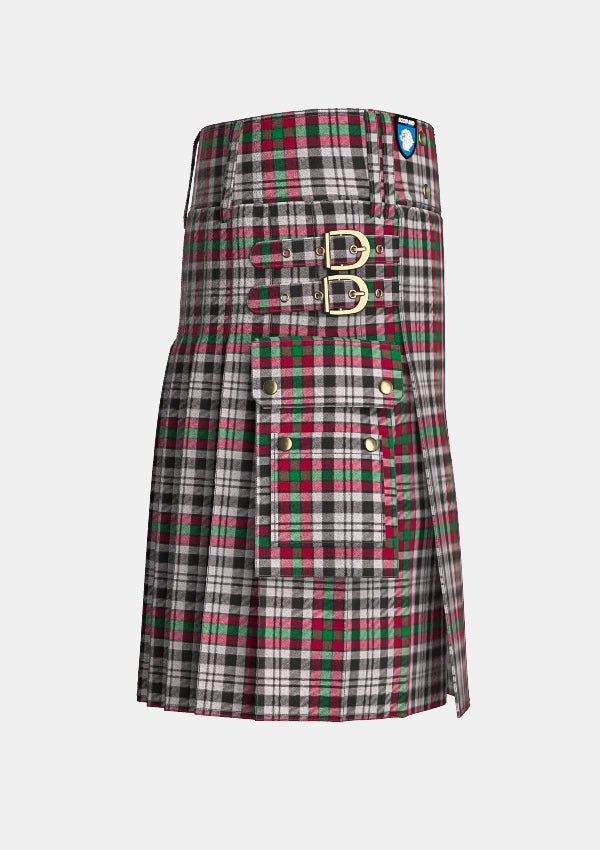 Utility_Borthwick_Dress_tartan_820_kilt_right_image_with_pleated_design_and_adjustable_buckles_for_men