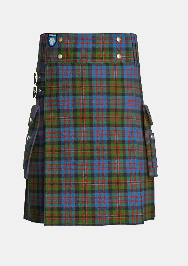 Utility_Bowie_Black_Tartan_3716_kilt_front_image_with_pleated_design_and_adjustable_buckles_for_men