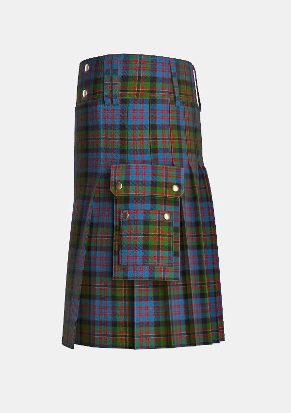 Utility_Bowie_Black_Tartan_3716_kilt_left_image_with_pleated_design_and_adjustable_buckles_for_men