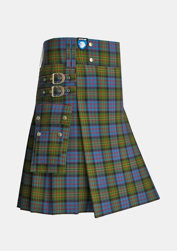 Utility_Bowie_Lochcarron_Tartan_435_kilt_side_image_with_pleated_design_and_adjustable_buckles_for_men