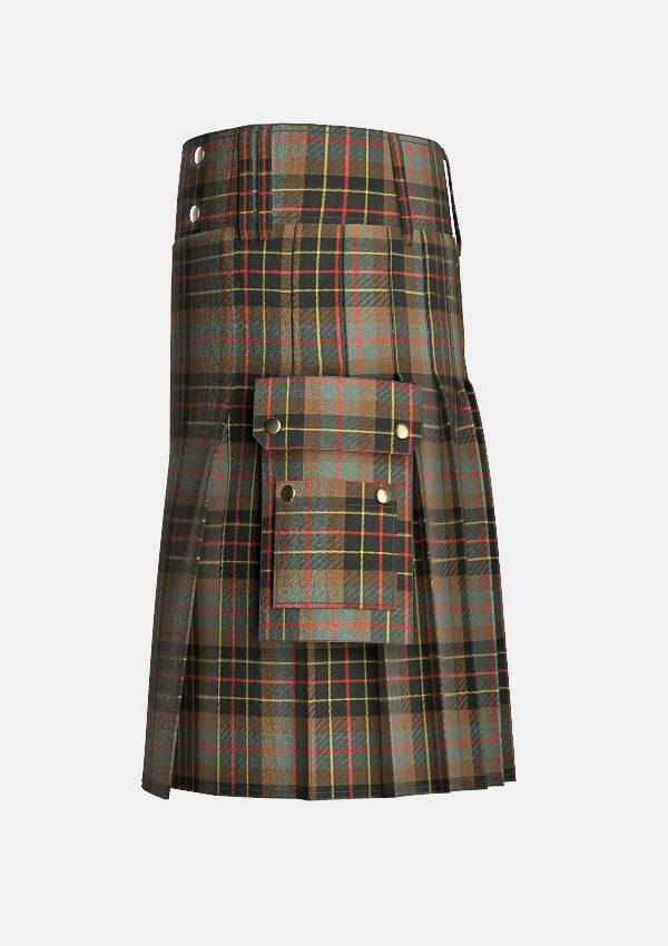 Utility_Brodie_Hunting_Weathered_Tartan_kilt_left_image_with_pleated_design_and_adjustable_buckles_for_men
