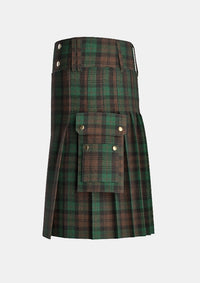 Utility_Brown_Watch_Tartan_kilt_left_image_with_pleated_design_and_adjustable_buckles_for_men