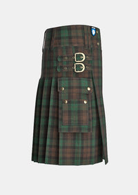 Utility_Brown_Watch_Tartan_kilt_right_image_with_pleated_design_and_adjustable_buckles_for_men
