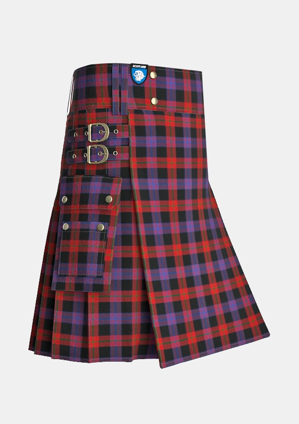 Utility_Brown_tartan_432_kilt_side_image_with_pleated_design_and_adjustable_buckles_for_men