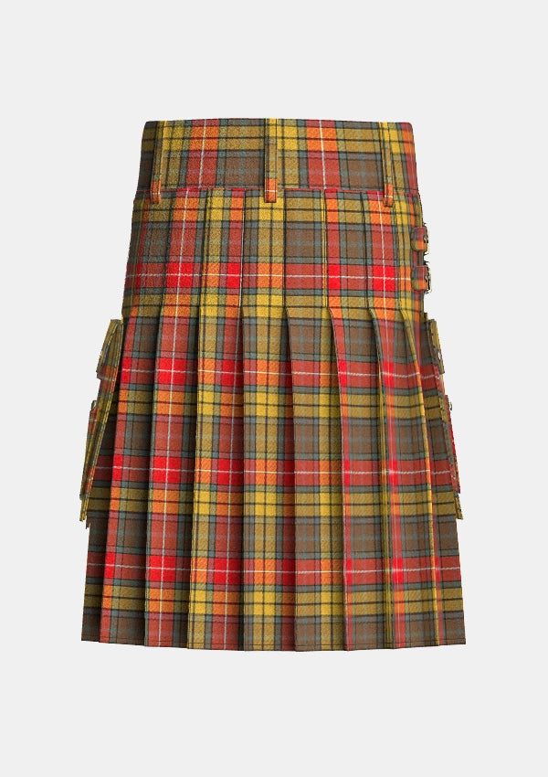 Utility_Buchnan_Weathered_Tartan_kilt_back_image_with_pleated_design_and_adjustable_buckles_for_men