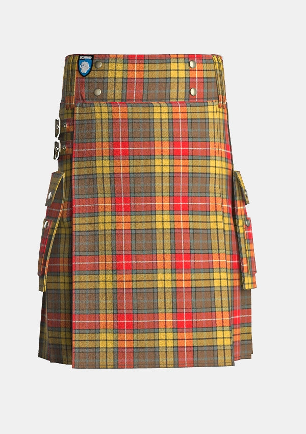 Utility_Buchnan_Weathered_Tartan_kilt_front_image_with_pleated_design_and_adjustable_buckles_for_men
