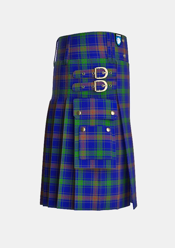 Utility_Burt_Family_Tartan_3026_kilt_right_image_with_pleated_design_and_adjustable_buckles_for_men