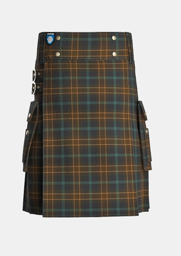 Utility_Calderwood_R_Family_Tartan_14624_kilt_front_image_with_pleated_design_and_adjustable_buckles_for_men