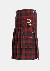 Utility_Cameron_Black_Red_Tartan_1186_kilt_right_image_with_pleated_design_and_adjustable_buckles_for_men