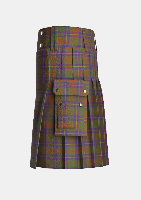Utility_Cameron_Of_Lochiel_Hunting_Tartan_1535_kilt_left_image_with_pleated_design_and_adjustable_buckles_for_men