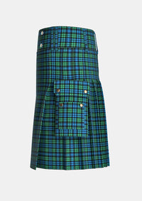 Utility_Campbell_Tartan_kilt_left_image_with_pleated_design_and_adjustable_buckles_for_men