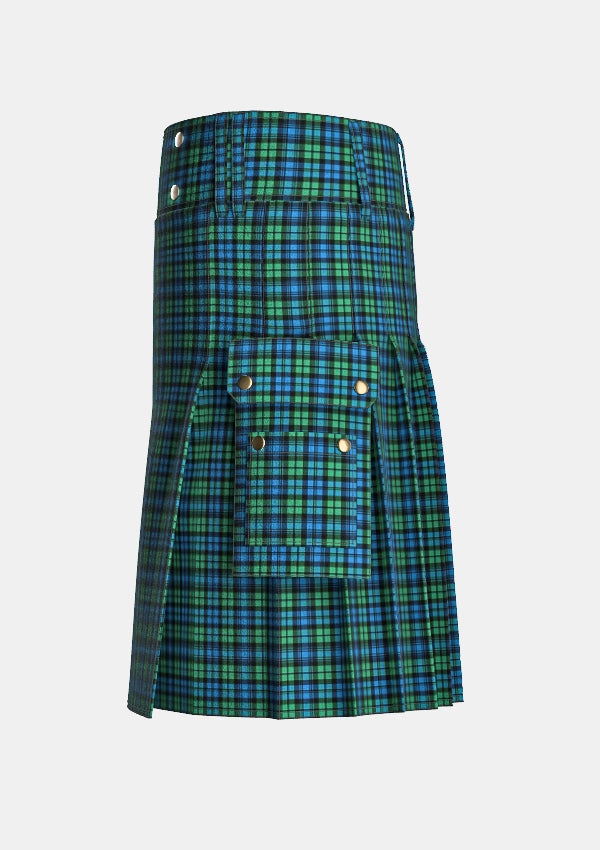 Utility_Campbell_Tartan_kilt_left_image_with_pleated_design_and_adjustable_buckles_for_men