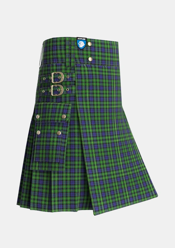 Utility_Campbell_of_Breadalbane_2_Tartan_1046_kilt_side_image_with_pleated_design_and_adjustable_buckles_for_men