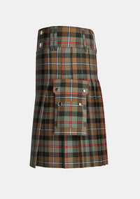 Utility_Campbell_of_Cawdor_Weathered_Tartan_kilt_left_image_with_pleated_design_and_adjustable_buckles_for_men