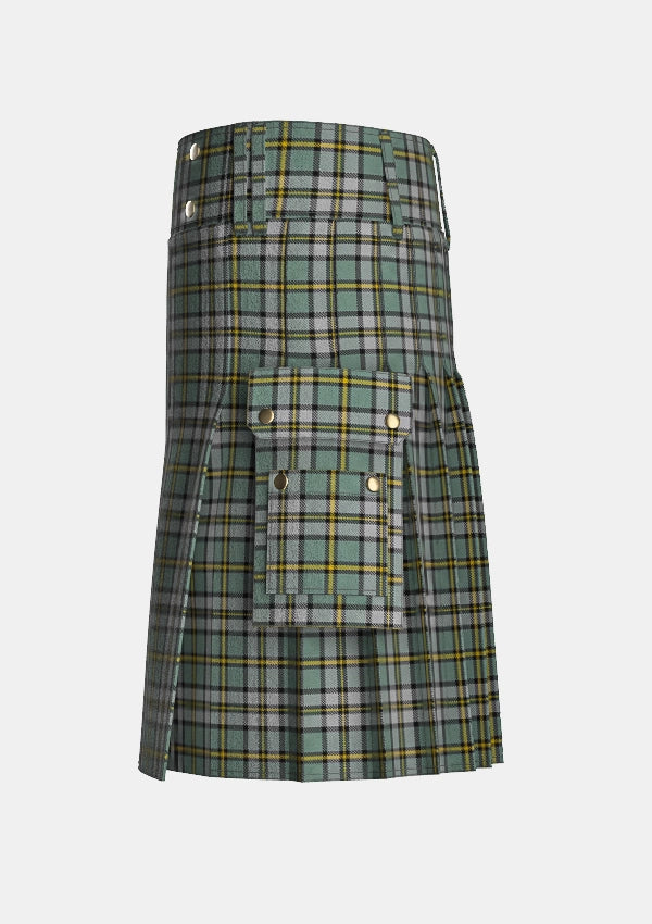 Utility_Cape_Breton_Tartan_1883_kilt_left_image_with_pleated_design_and_adjustable_buckles_for_men