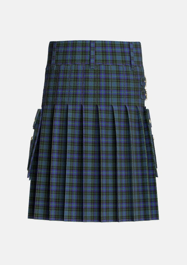 Utility_Cargill_Tartan_3132_kilt_back_image_with_pleated_design_and_adjustable_buckles_for_men