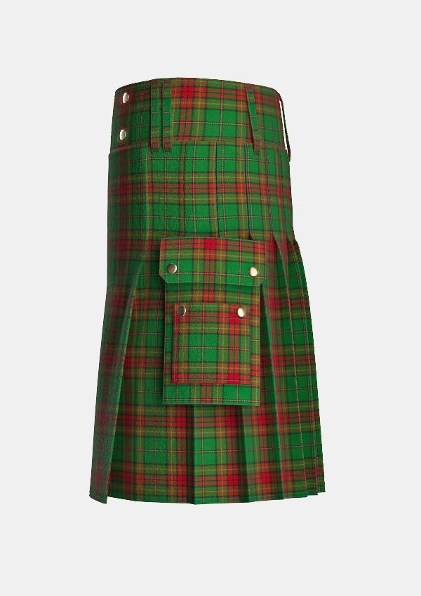 Utility_Cavan_County_Tartan_2274_kilt_left_image_with_pleated_design_and_adjustable_buckles_for_men