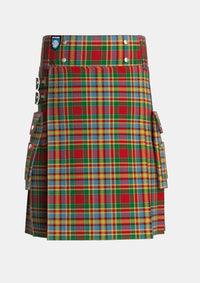 Utility_Chattan_Chief_of_Clan_Tartan_1852_kilt_front_image_with_pleated_design_and_adjustable_buckles_for_men