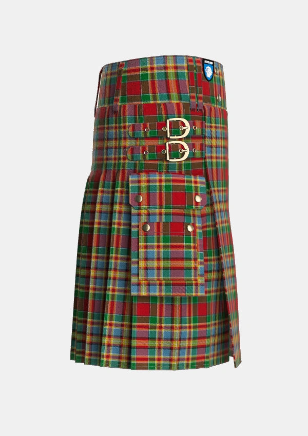 Utility_Chattan_Chief_of_Clan_Tartan_1852_kilt_right_image_with_pleated_design_and_adjustable_buckles_for_men