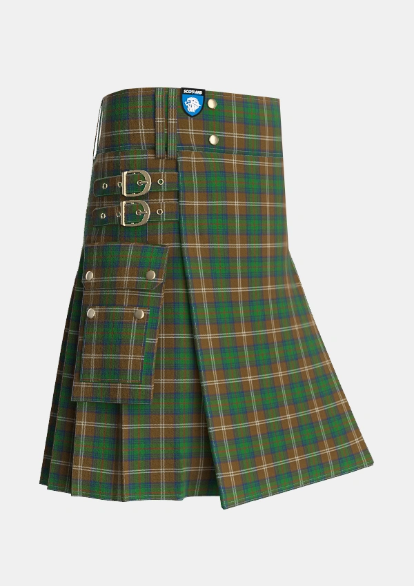 Utility_Chisholm_Hunting_Tartan_1458_kilt_side_image_with_pleated_design_and_adjustable_buckles_for_men