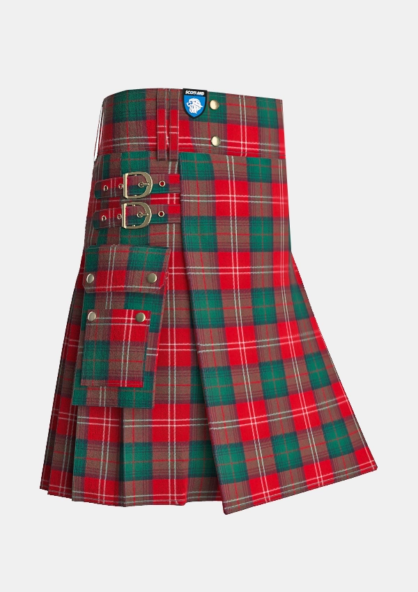 Utility_Chisholm_Red_tartan_kilt_side_image_with_pleated_design_and_adjustable_buckles_for_men