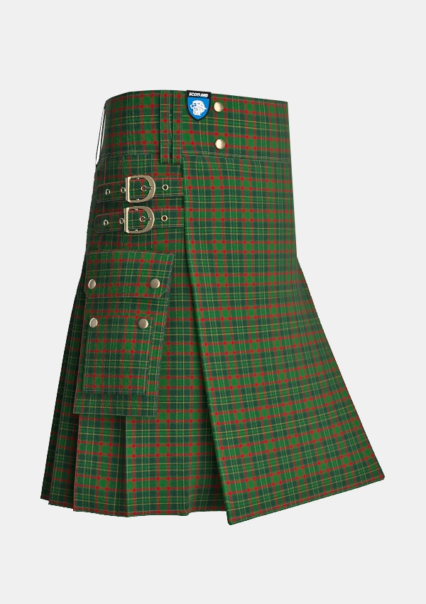 Utility_Clan_Doyle_Tartan_kilt_side_image_with_pleated_design_and_adjustable_buckles_for_men