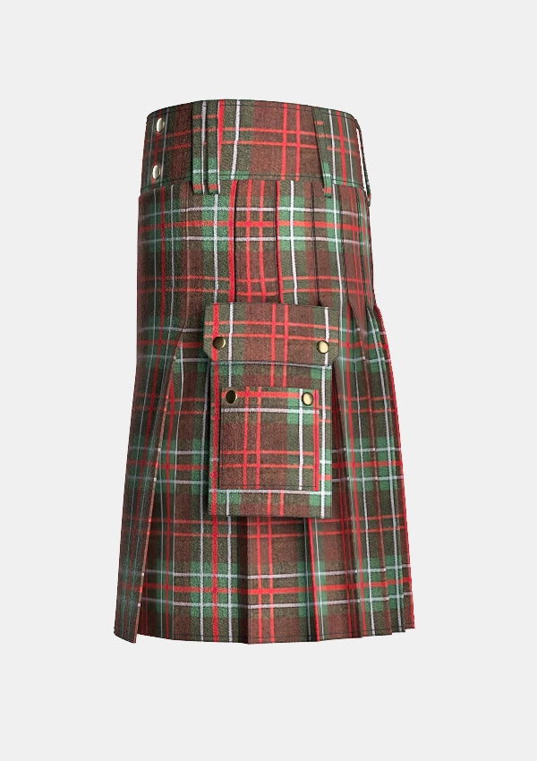 Utility_Clan_McDermott_Tartan_kilt_left_image_with_pleated_design_and_adjustable_buckles_for_men