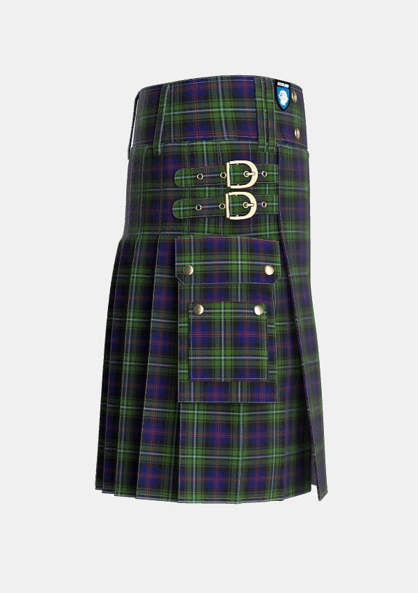 Utility_Clark_of_Ulva_Tartan_246_kilt_right_image_with_pleated_design_and_adjustable_buckles_for_men
